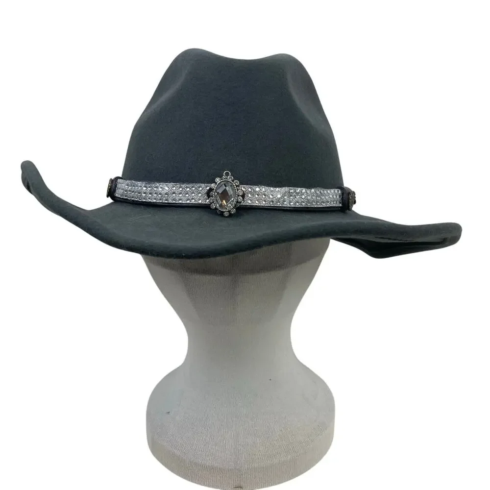 Twister Dakota Wool Felt Hat Womens M Gray Pinched Front  Western Cowboy Bling